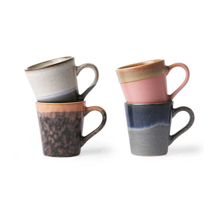 HK Living Set de 4 mugs en céramique avec anse ESPRESSO - 70S CERAM...