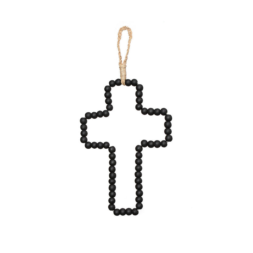 Croix de décoration en perle de bois noir - BAZAR BIZAR