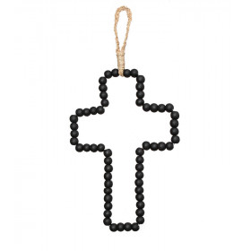 Croix de décoration en perle de bois noir - BAZAR BIZAR