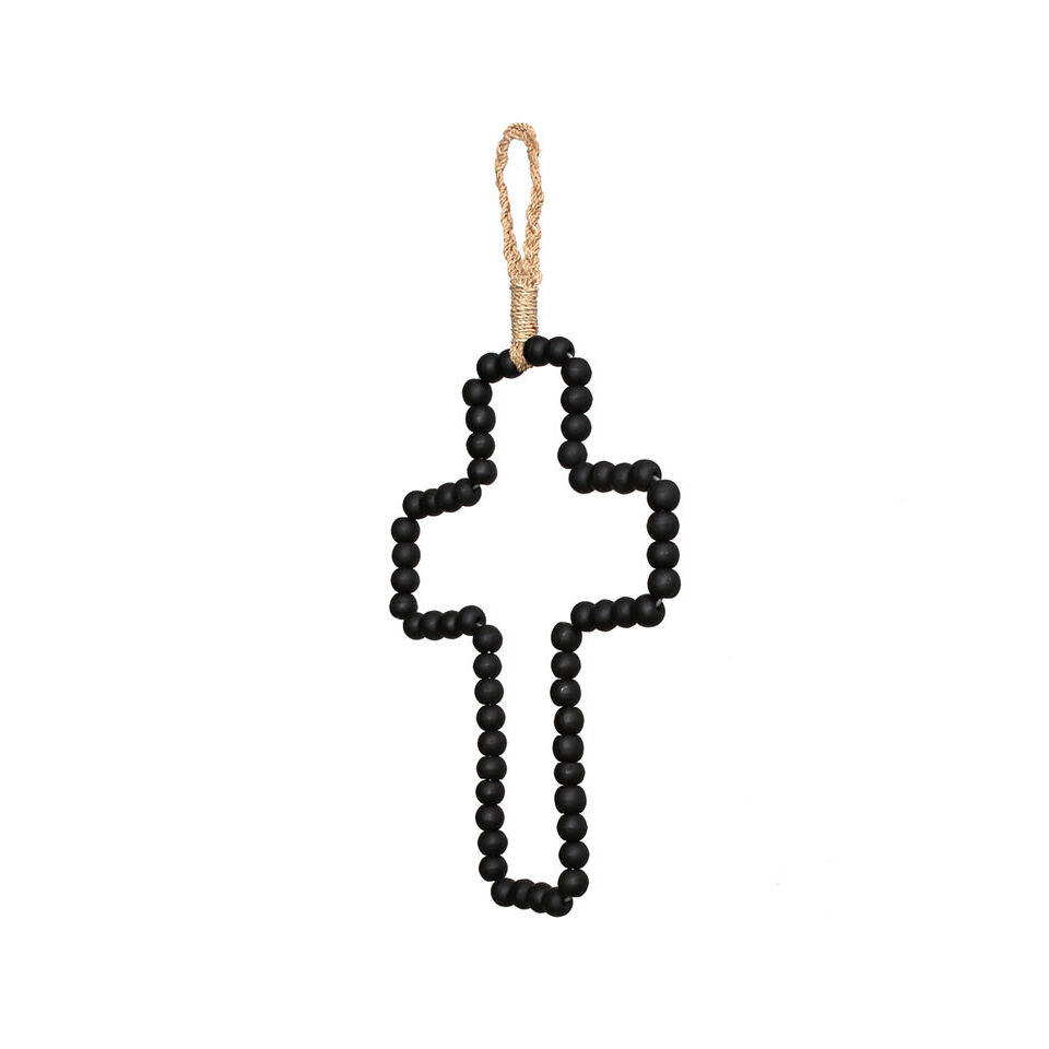 Croix de décoration en perle de bois noir - BAZAR BIZAR