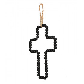 Croix de décoration en perle de bois noir - BAZAR BIZAR