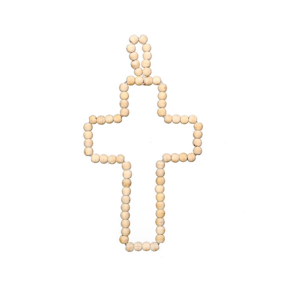 Croix de décoration en perle de bois naturel - BAZAR BIZAR
