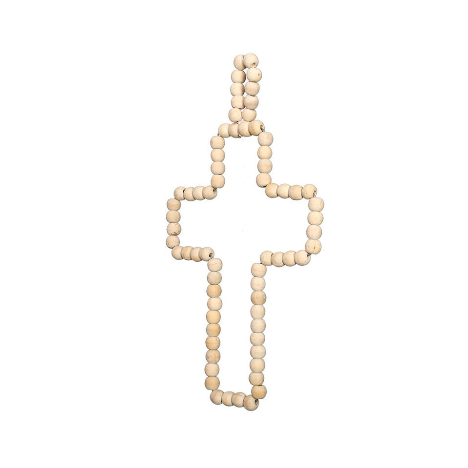 Croix de décoration en perle de bois naturel - BAZAR BIZAR