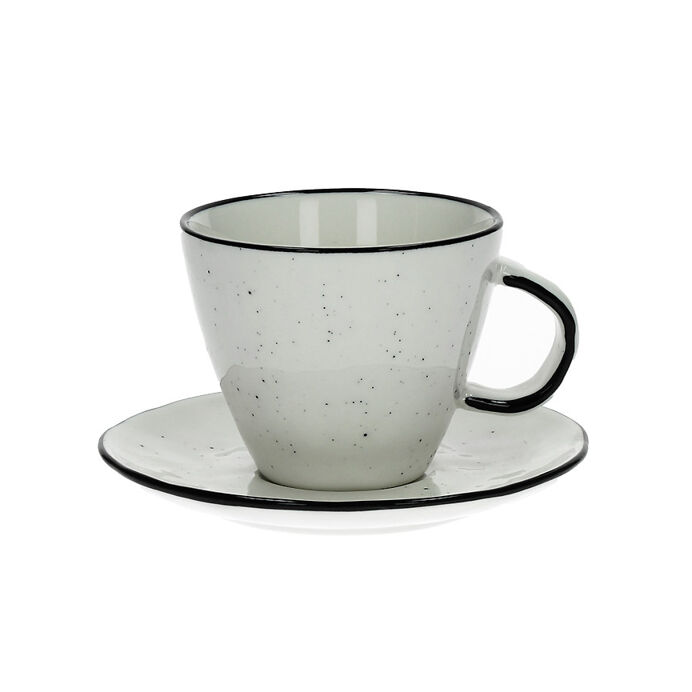 Tasse & Soucoupe Espresso BASIL en Porcelaine - BLANC Tacheté - Diam 9 x H 8 cm - POMAX