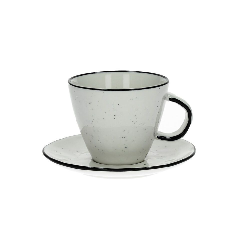 Tasse & Soucoupe Espresso BASIL en Porcelaine - BLANC Tacheté - Diam 9 x H 8 cm - POMAX
