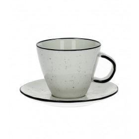 Tasse & Soucoupe Espresso BASIL en Porcelaine - BLANC Tacheté - Diam 9 x H 8 cm - POMAX