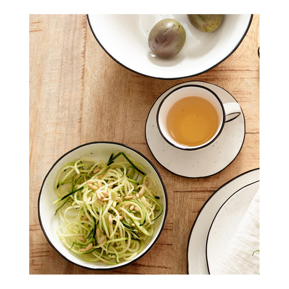 Tasse & Soucoupe Espresso BASIL en Porcelaine - BLANC Tacheté - Diam 9 x H 8 cm - POMAX