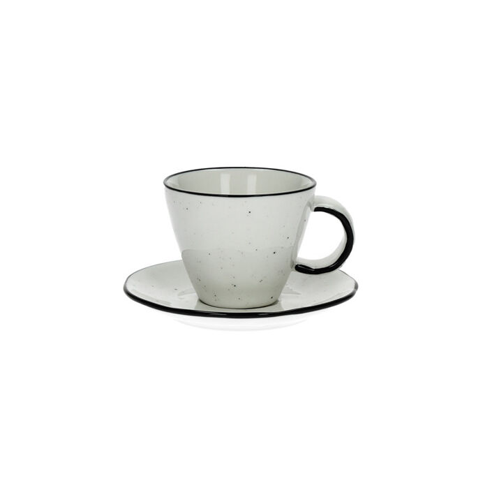 Tasse & Soucoupe Espresso BASIL en Porcelaine - BLANC Tacheté - Diam 7 x H 6 cm - POMAX