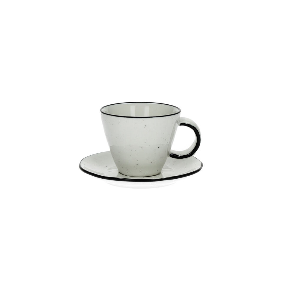 Tasse & Soucoupe Espresso BASIL en Porcelaine - BLANC Tacheté - Diam 7 x H 6 cm - POMAX