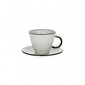 Tasse & Soucoupe Espresso BASIL en Porcelaine - BLANC Tacheté - Diam 7 x H 6 cm - POMAX