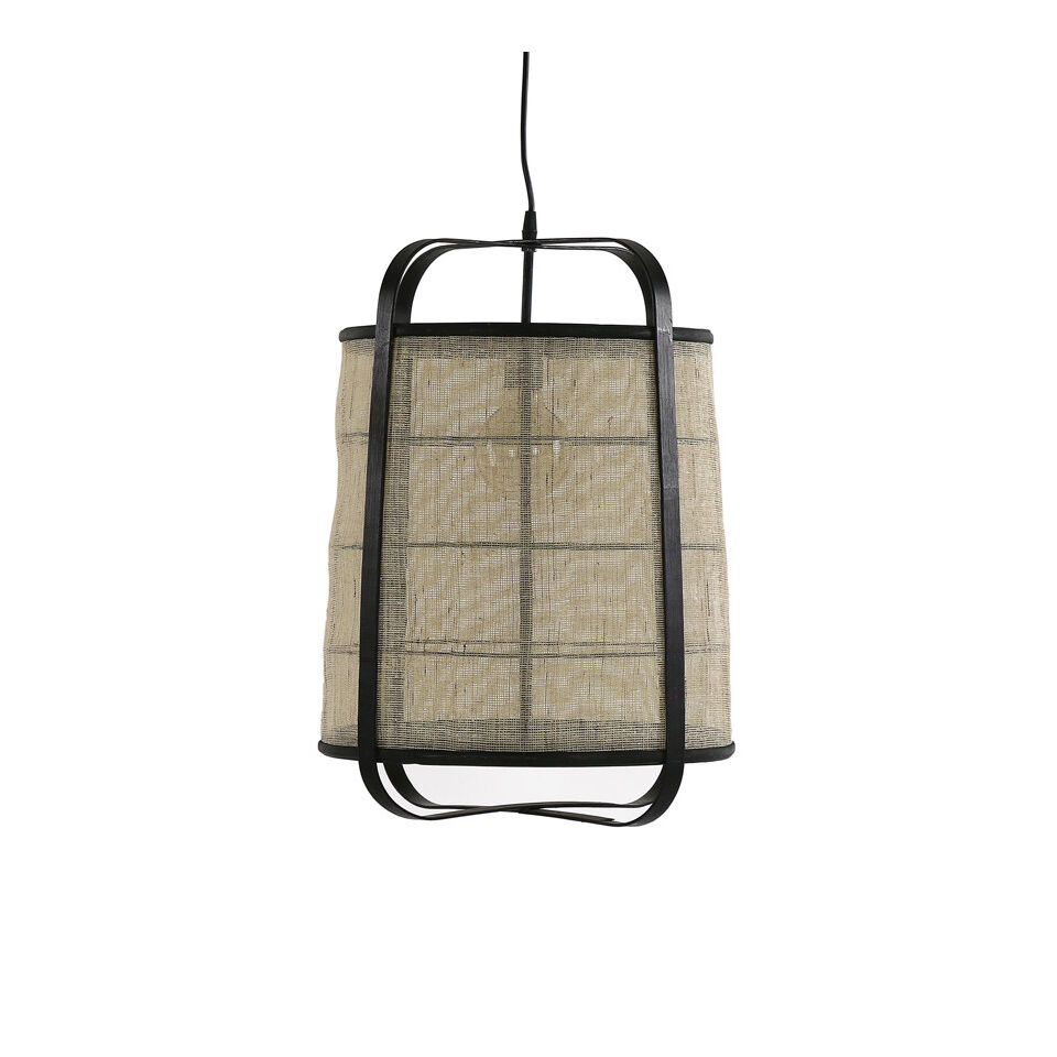 Lampe MIEN Suspendue Intérieur Extérieur - Armature Bambou Noir / Enveloppe Lin - Diam 40 x H 56 cm - POMAX