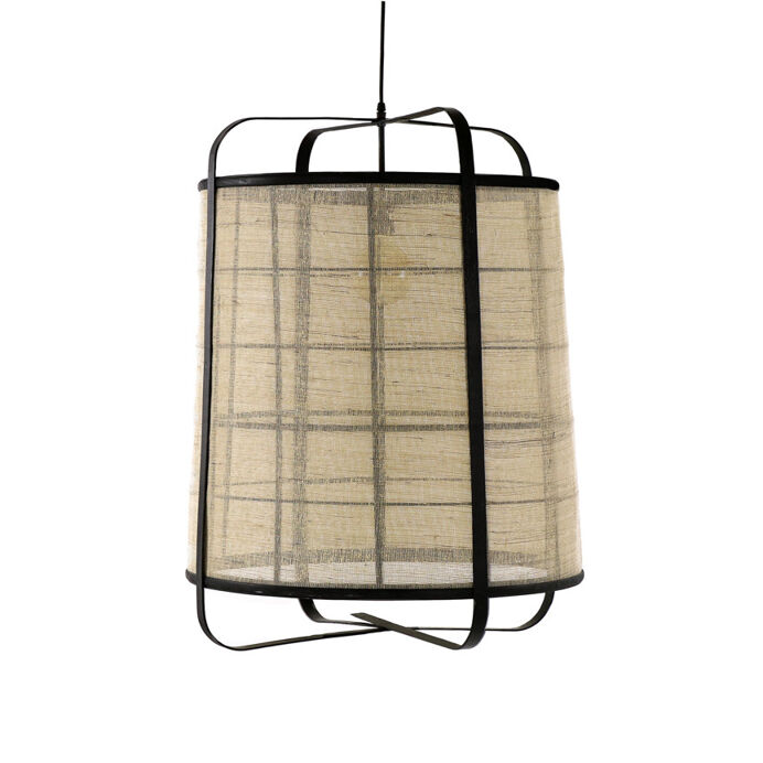 Lampe MIEN Suspendue Intérieur Extérieur - Armature Bambou Noir / Enveloppe Lin - Diam 40 x H 56 cm - POMAX
