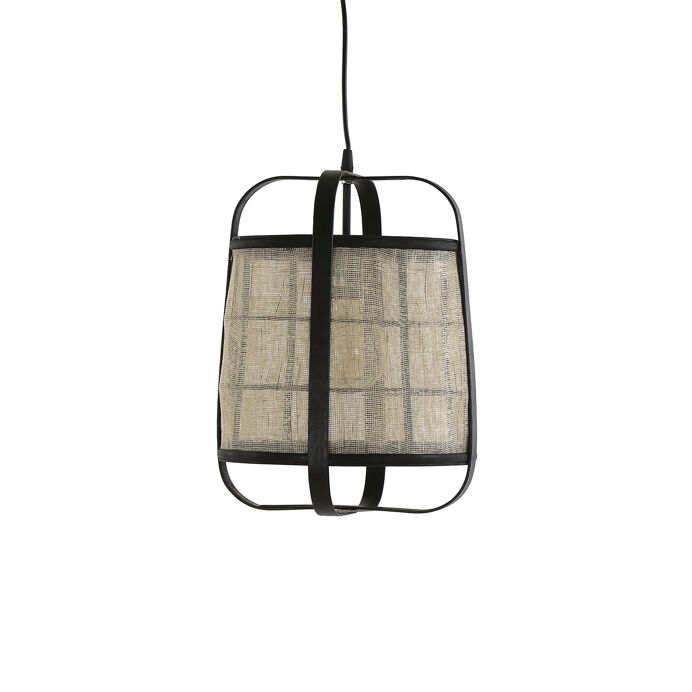 Lampe MIEN Suspendue Intérieur Extérieur - Armature Bambou Noir / Enveloppe Lin - Diam 29.5 x H 39.5 cm - POMAX