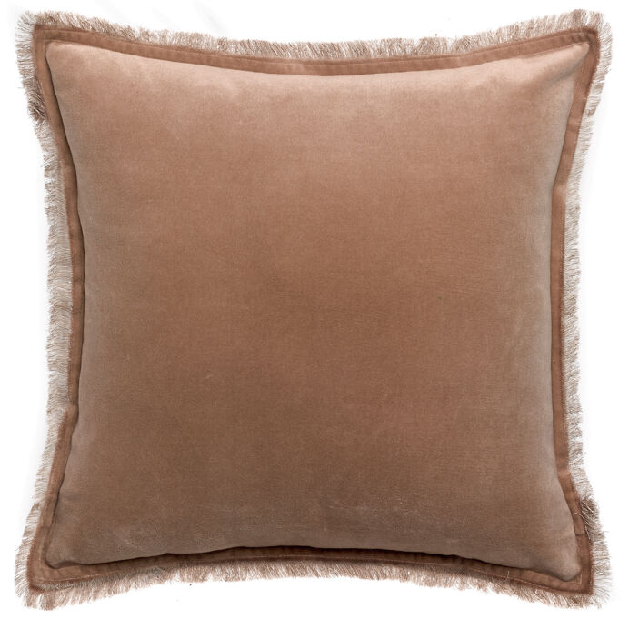 Vivaraise Coussin uni Fara en velours finition frangée