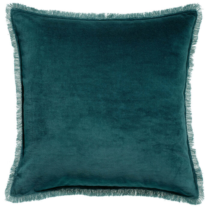 Vivaraise Coussin uni Fara en velours finition frangée