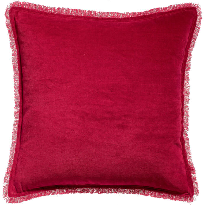 Vivaraise Coussin uni Fara en velours finition frangée