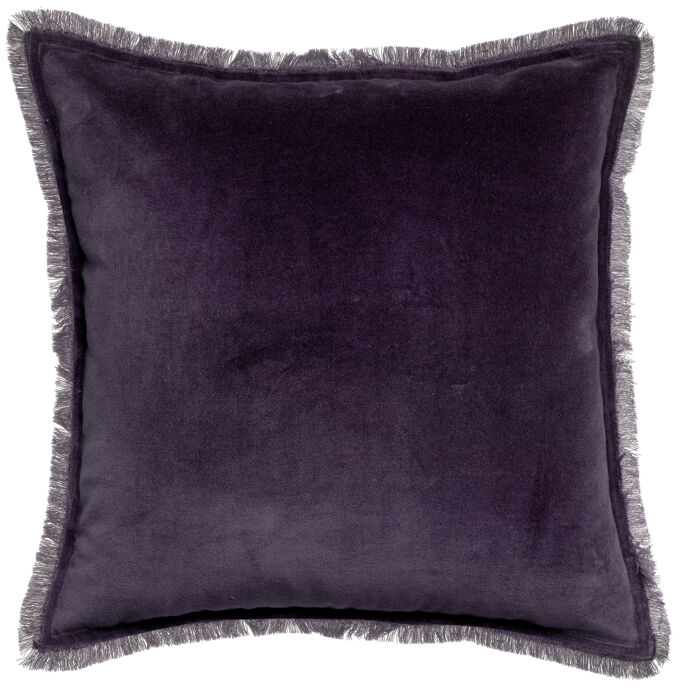 Vivaraise Coussin uni Fara en velours finition frangée