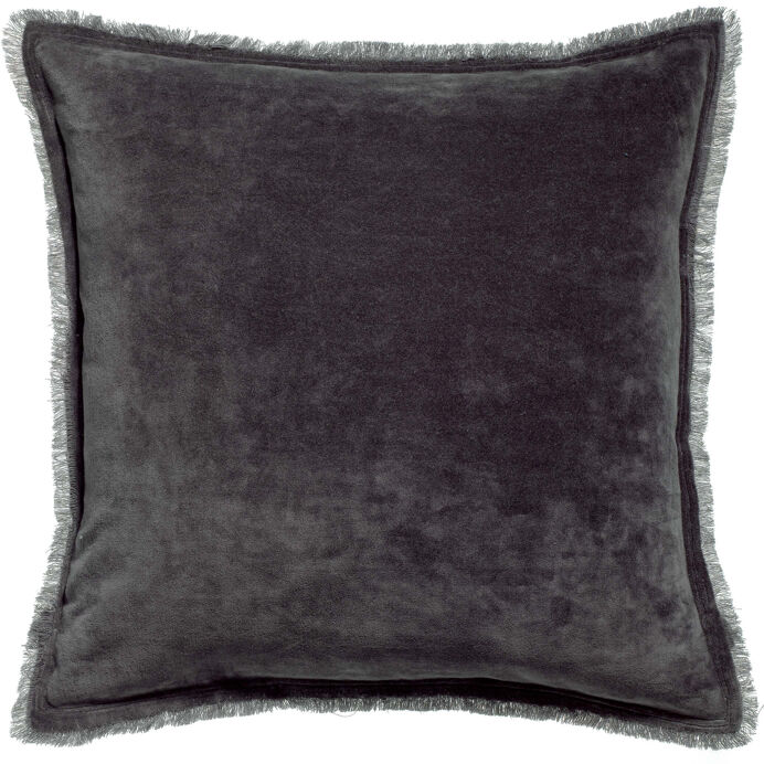 Vivaraise Coussin uni Fara en velours finition frangée