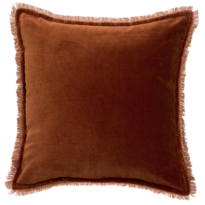 Vivaraise Coussin uni Fara en velours finition frangée