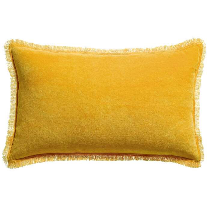 Vivaraise Coussin uni Fara en velours finition frangée