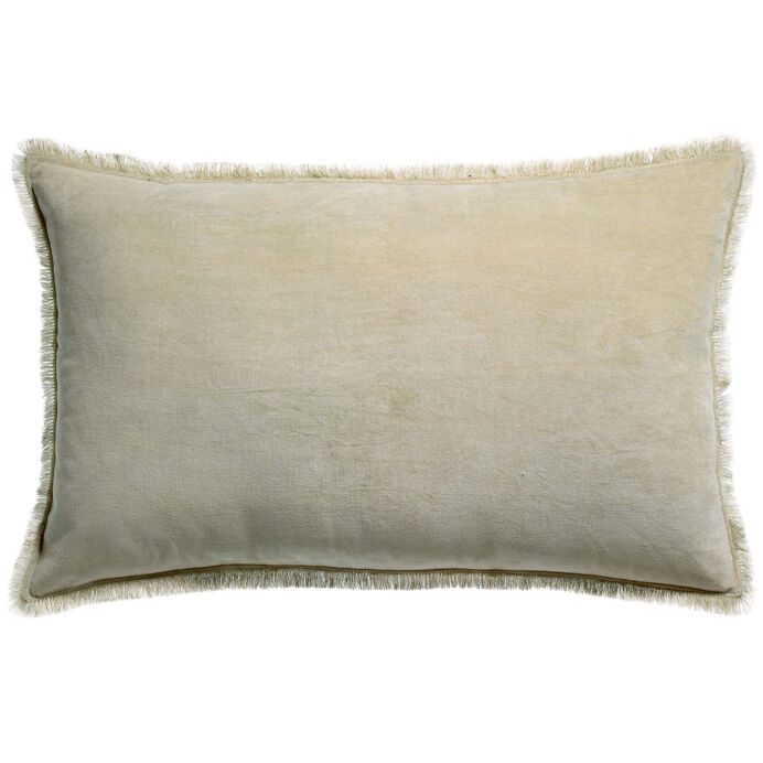 Vivaraise Coussin uni Fara en velours finition frangée