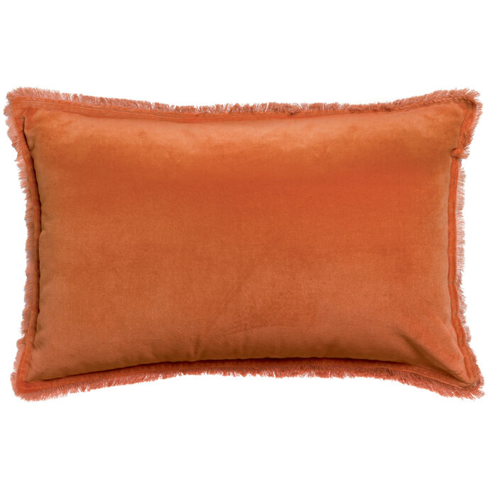 Vivaraise Coussin uni Fara en velours finition frangée