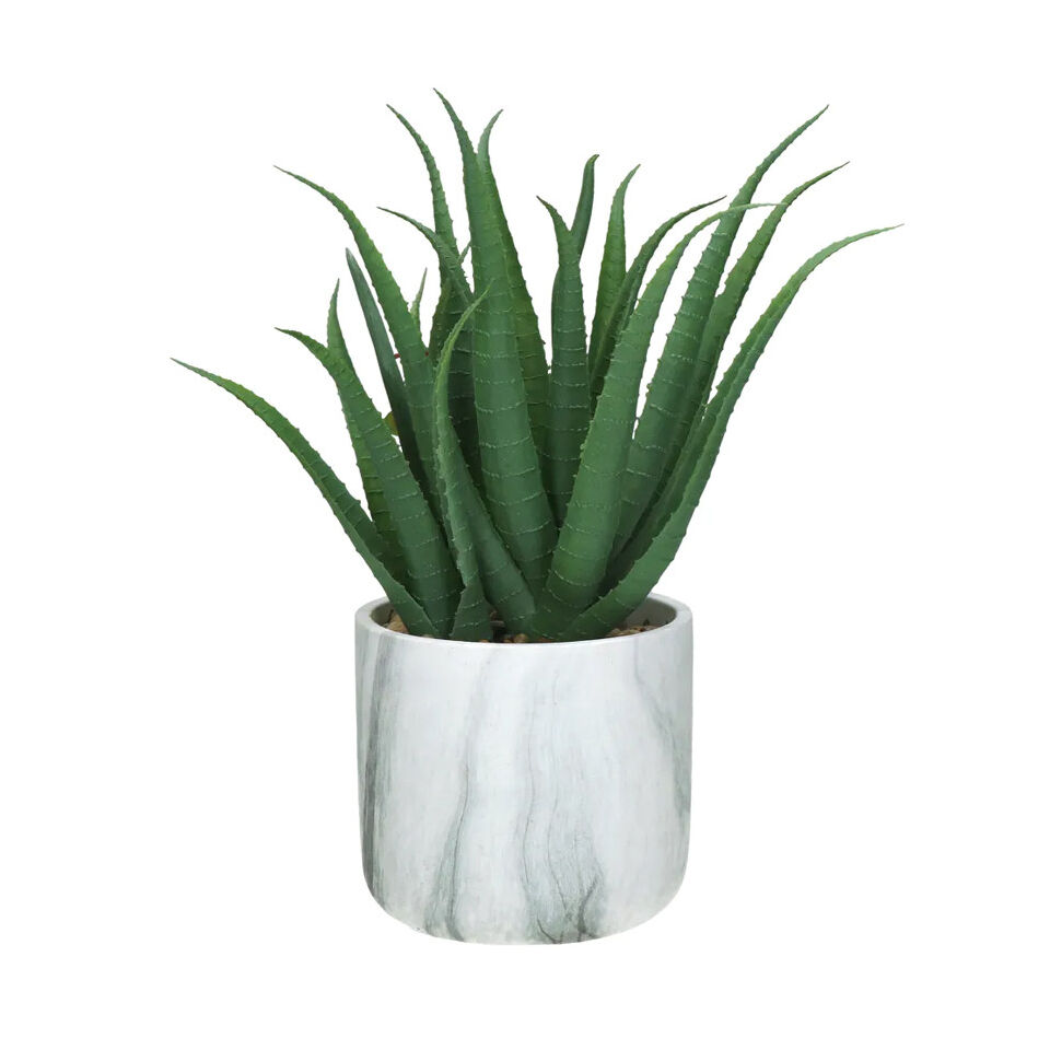 Plante Verte Artificielle MARMURA - Fougère Synthétique/Ciment et Pot en Marbre - Diam 12 x H. 35 cm - POMAX
