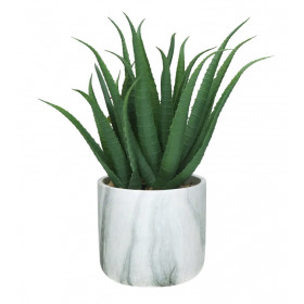 Plante Verte Artificielle MARMURA - Fougère Synthétique/Ciment et Pot en Marbre - Diam 12 x H. 35 cm - POMAX