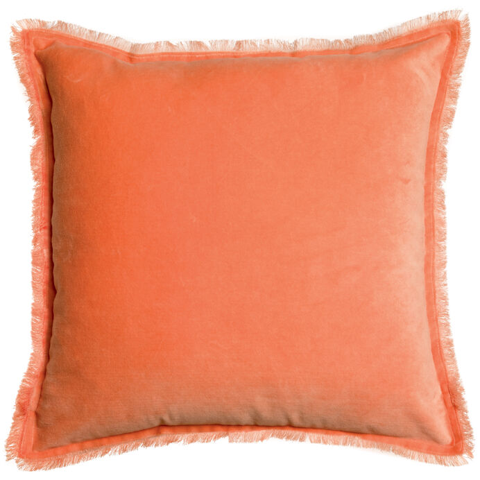 Vivaraise Coussin uni Fara en velours finition frangée