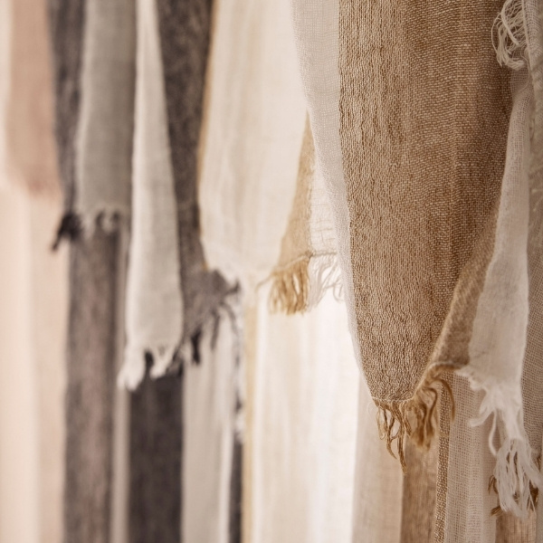 Impression Lin | rideau à rayures à franges
